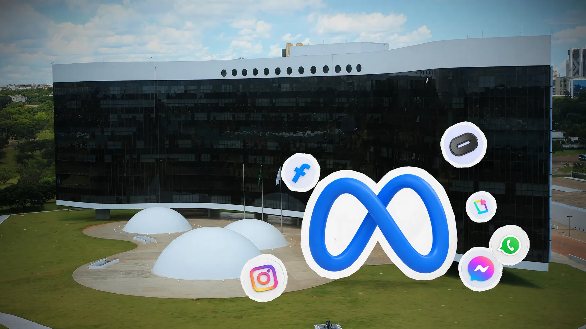 TSE prazo Meta isonomia campanhas: sede do TSE com o logo da Meta em destaque, simbolizando a cobrança sobre as big techs