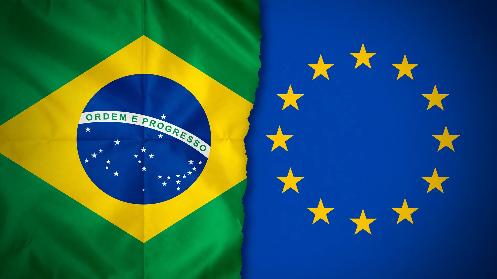 Bandeiras do Brasil e da União Europeia lado a lado, ilustrando a União Europeia importação frango Brasil e a retomada