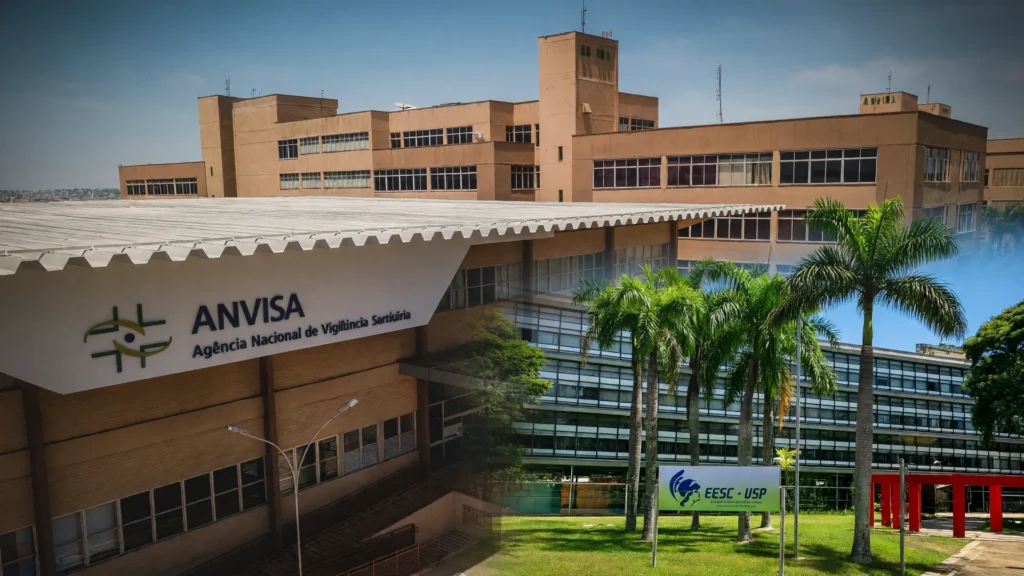 Prédio da Anvisa e campus da USP representam a aprovação da vacina brasileira contra malária para testes humanos